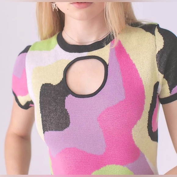 URBAN OUTFITTERS - ANOTHER GIRL COTTON PSYCHEDELIC KNIT CUT OUT MIDI DRESS - Picture 3 of 9